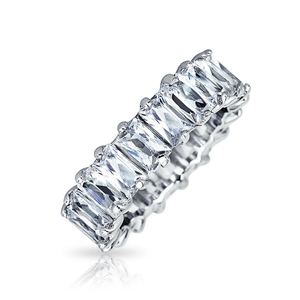 Baguette Cut White CZ 925 Sterling Silver Rings Jewelry
