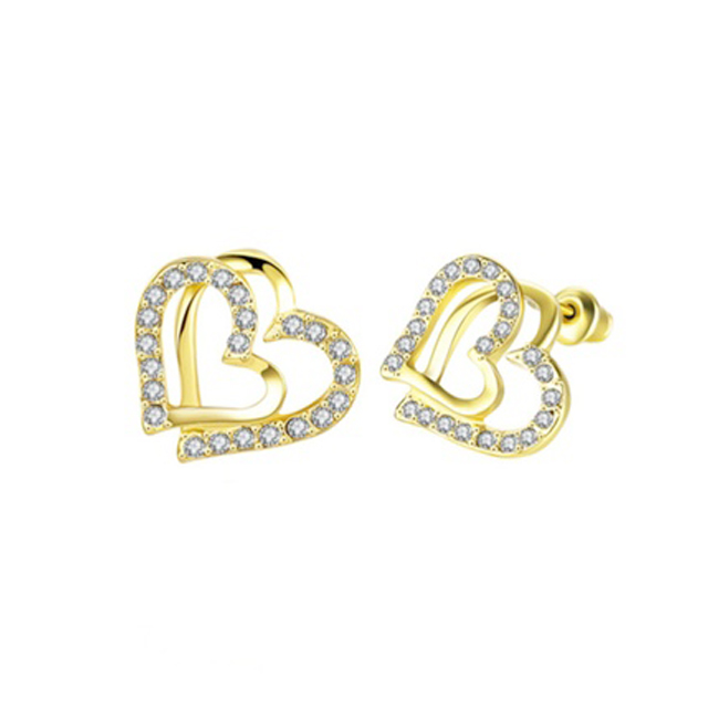  14K Gold Plated Stud Earrings Design Heart Shape Jewelry YCE2629